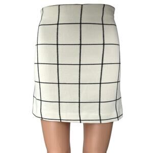 H&M White Black Plaid Checkered High Waist Mini Zipper Straight Pencil Skirt 2